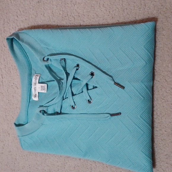 New York Laundry Teal Lace-Up Top - Picture 11 of 11